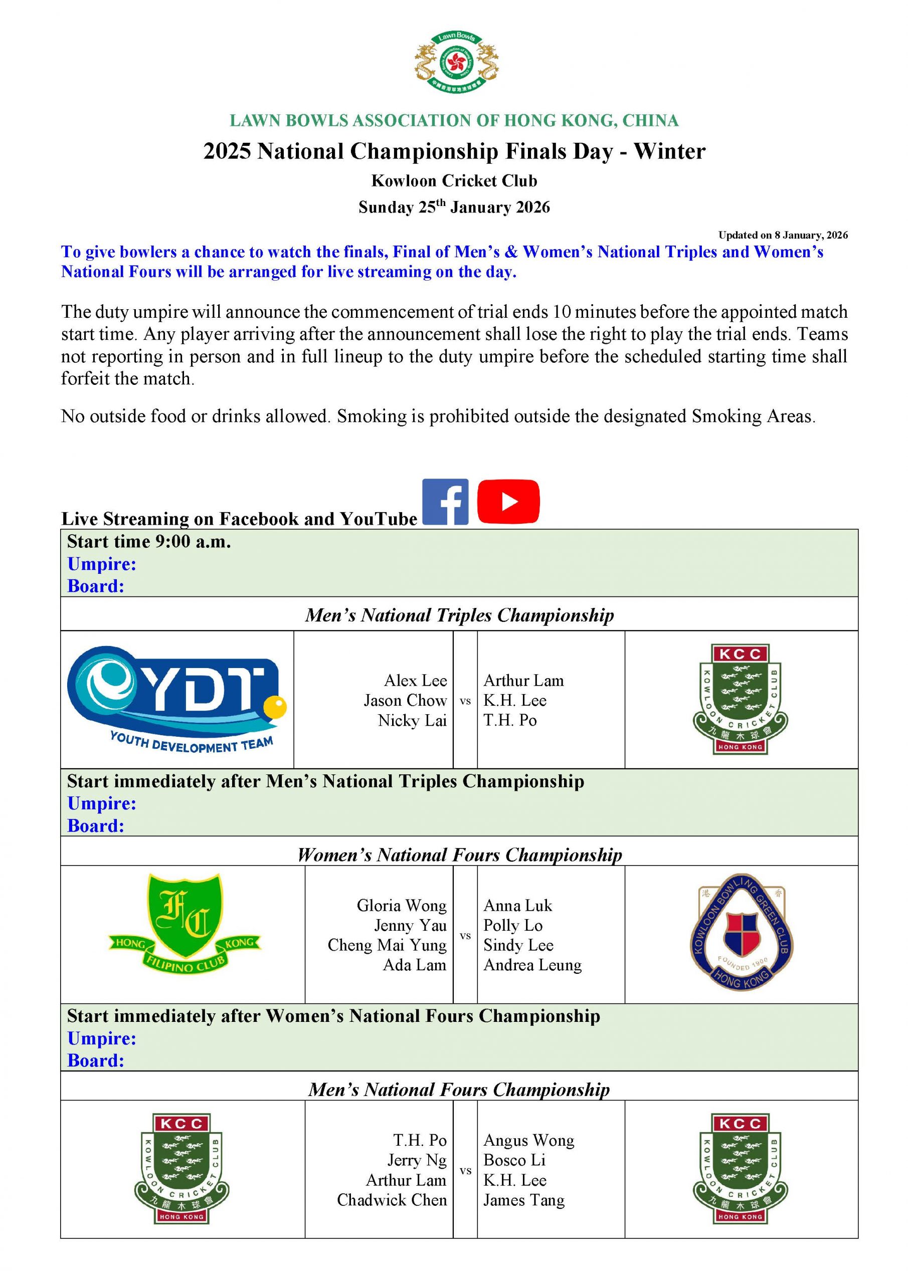 Schedule – 2025 National Championship Finals Day – Winter