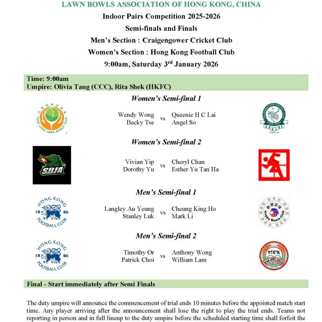 Men’s & Women’s National Indoor Pairs Competition 2025-2026